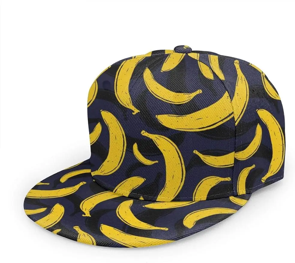 Pop Art Banana Flat Bill Brim Cap Cool Hip Hop Trucker Hat Men Women Adjustable Baseball Caps