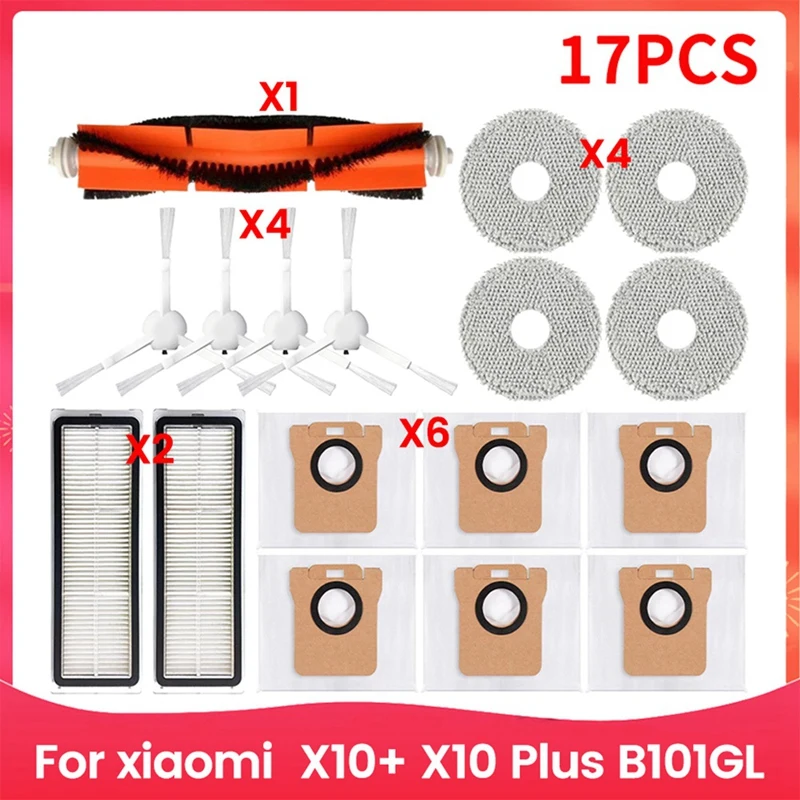 

For Xiaomi Robot Vacuum X10+ X10 Plus B101GL Spare Parts Accessories Main Side Brush Hepa Filter Dust Bag Rags-AA70