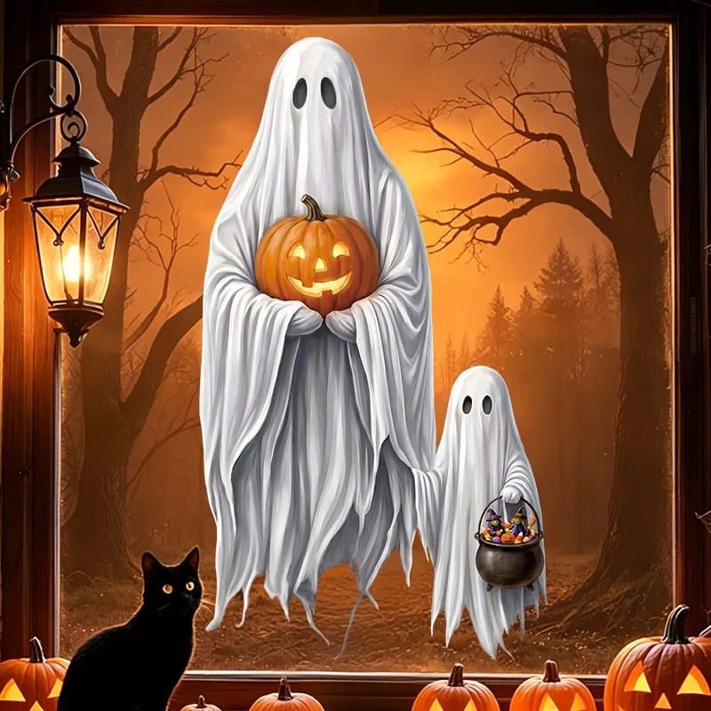 Halloween Horror White Ghost Decorative Stickers Large Size Glass Window Static Sticker Ghost Festival Pumpkin Window Stickers view 2