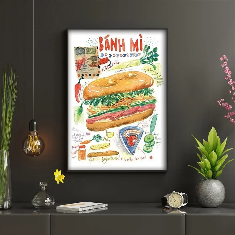 المطبخ الياباني الكوري وصفة فنية ، تزيين المطبخ ، لوحة ألوان مائية ، فن الطبخ الجداري ، ملصق جماليات ، وصفة آسيوية #4