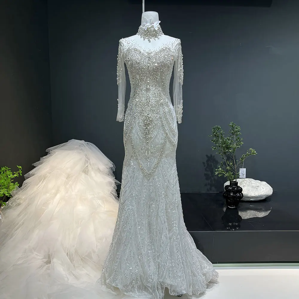 

Amazing Fully Beaded Mermaid Wedding Dress With Detachable Train Bridal Dress YW0843