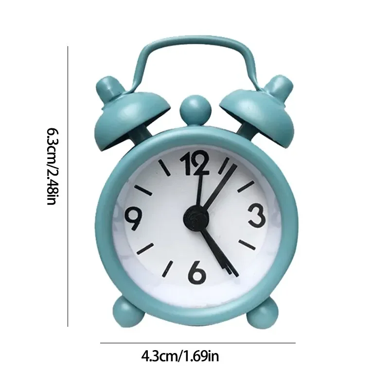 Mini Metal Small Alarm Clock Creative Blue Quartz Round Alarm Clock Portable Desktop Decoration Home Decoration