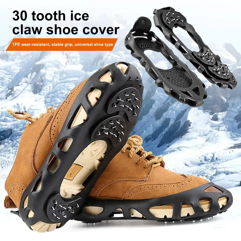 Snow Cleats for Shoes Winter Hiking Ice Traction Cleats 30 Spikes Snow Walking Grippers for Boots Silicone Stainless for Shoes