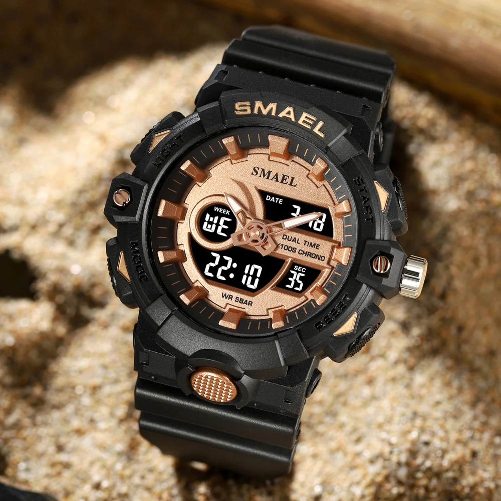 

SMAEL Fashion Quartz Wristwatches for Man Dual Time Display Military Sport Style Original Top Brand Watches Men's Digial Clock