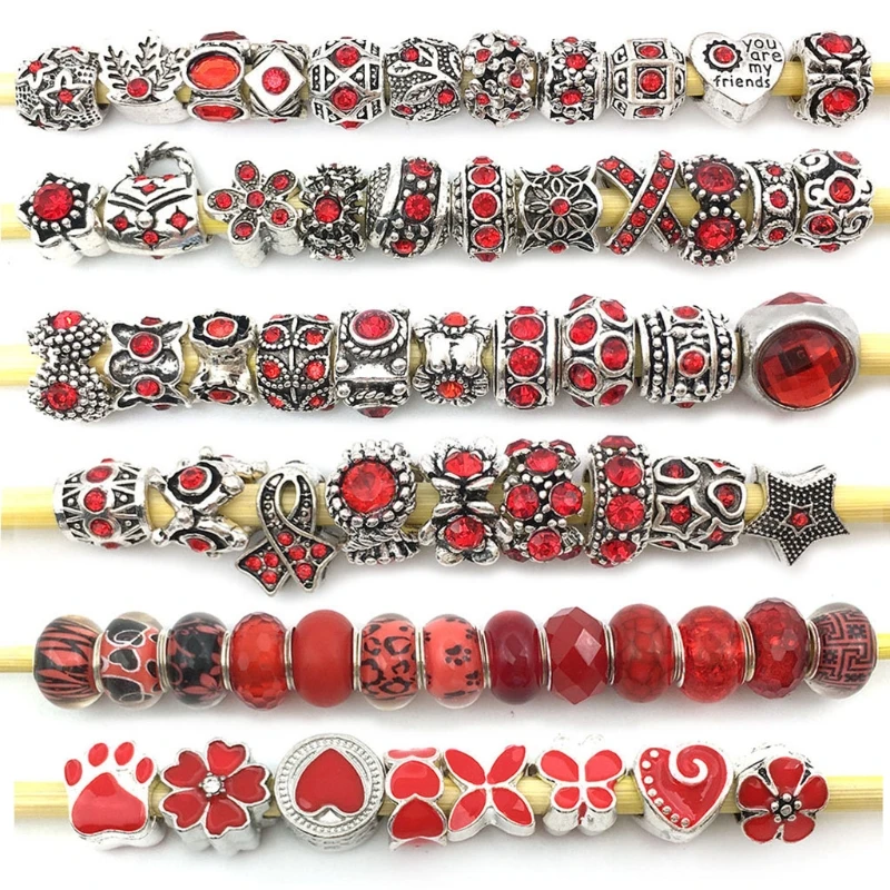 80pcs Handmade Lampwork Glass European Beads Large Hole Crafting 10mm