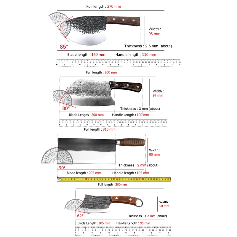 Hand Forged Kitchen Cleaver Knife High Carbon Steel Wooden Handle Sharp Meat Vegetable Chopping Knife Household Cooking Tools