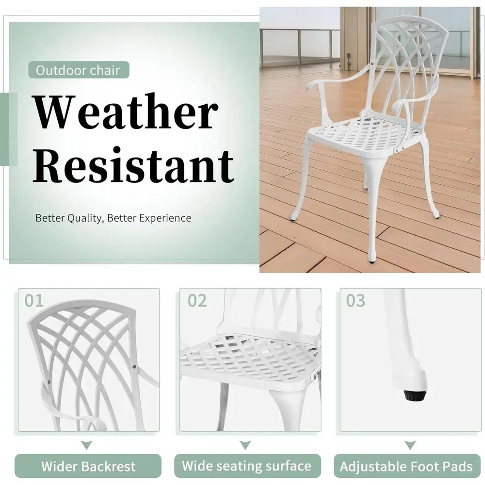 ชุดบิสโทรอลูมิเนียมหล่อขึ้นรูปสีขาวสำหรับใช้งานกลางแจ้ง 3 ชิ้น พร้อมโต๊ะและเก้าอี้ 2 ตัว ทนทานต่อสภาพอากาศ เหมาะสำหรับระเบียงด้านหน้า พร้อมร่ม