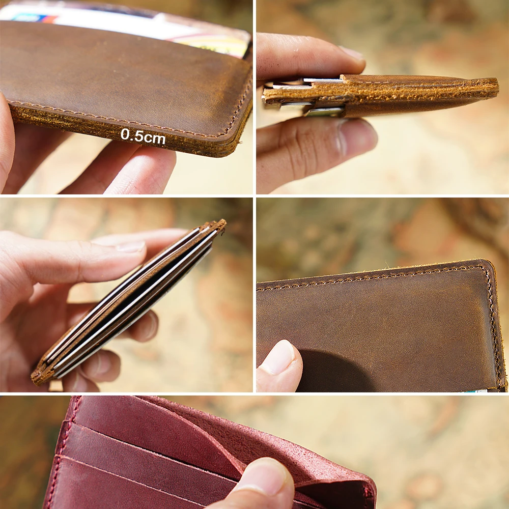 Men Credit ID Card Holders Vintage Design Crazy Horse Leather Customized Business Unisex Wallet Wholesale