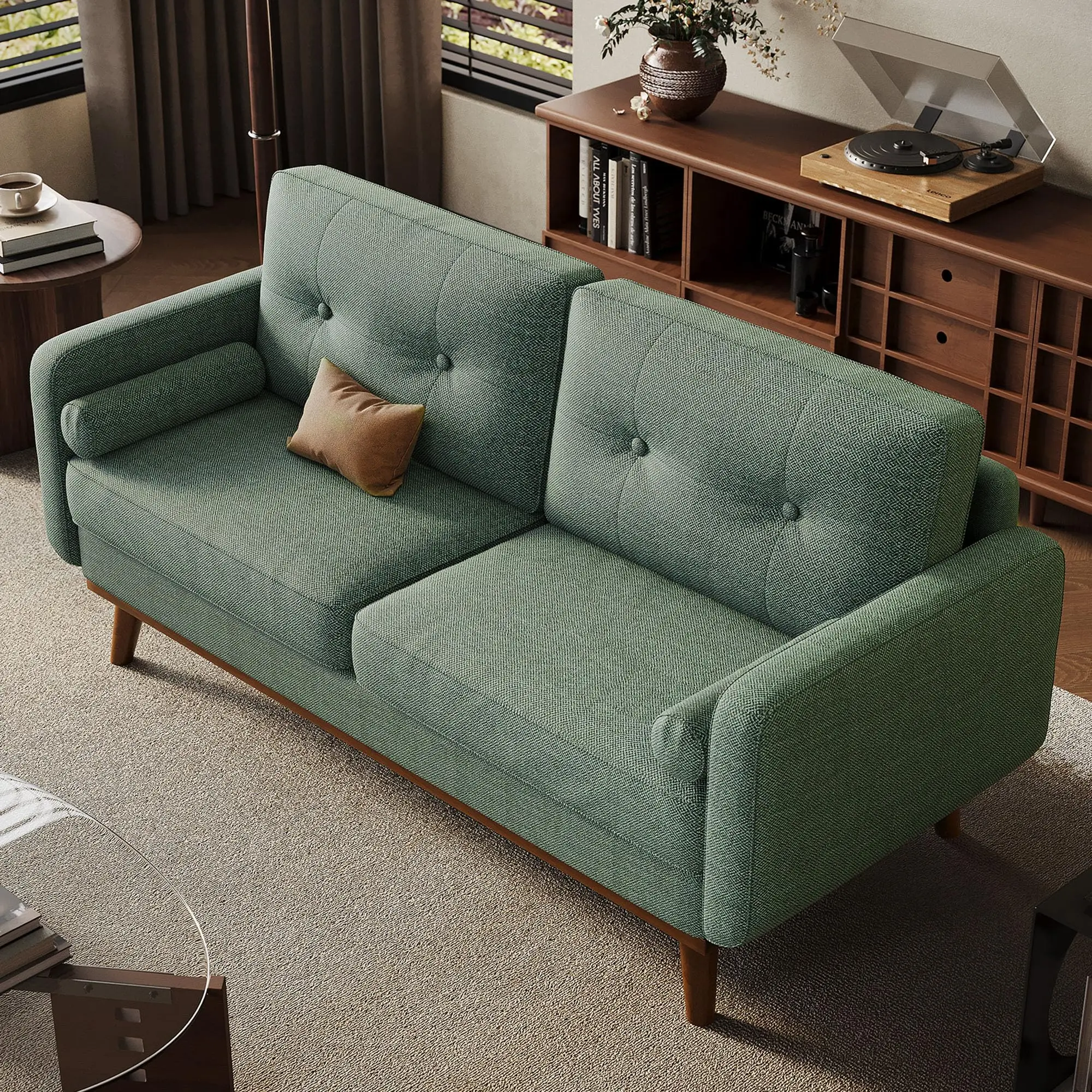 Sofá moderno de meados do século de 65 ", sofá loveseat, sofás confortáveis com assento amor para sala de estar, sofá de assento profundo estofado em linho de 2 lugares
