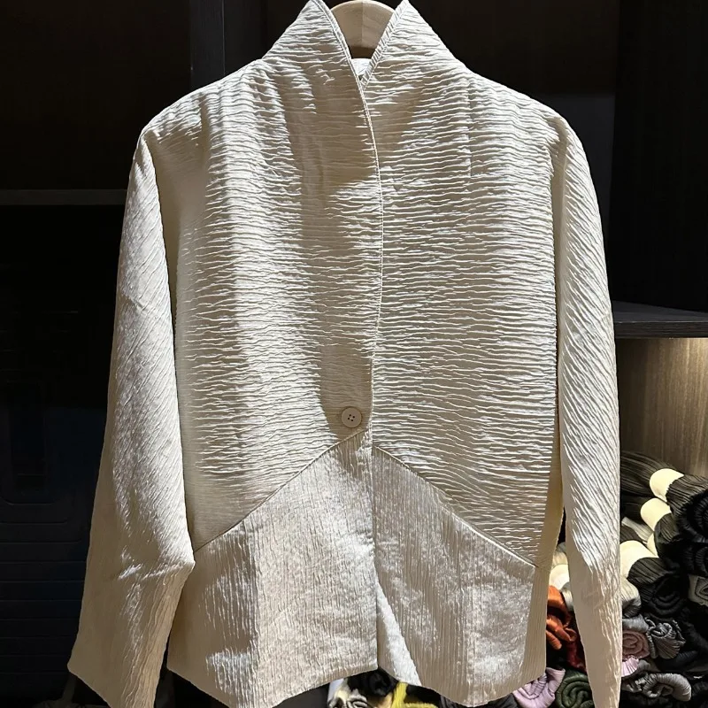 

Miyake темпераментные топы элегантное однотонное пальто с лацканами осень-зима плиссированный свободный кардиган простое повседневное женское пальто