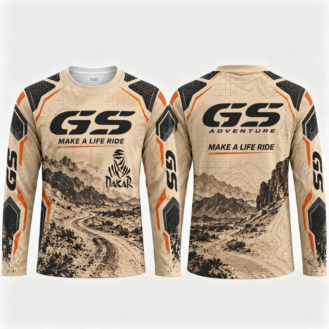 GS Adventure Dakar Rally Motorcycle Long Sleeve T-shirt Men Mountain Road World Map Print Motorbike Riding Biker Tops Jersey