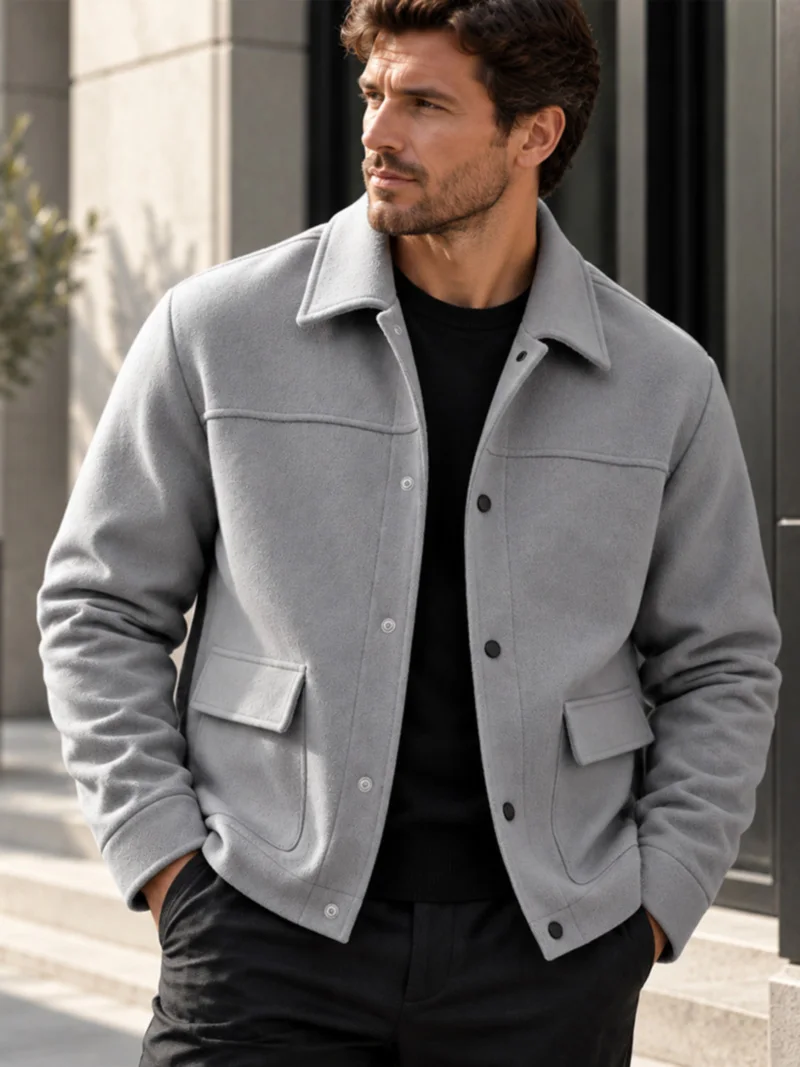 Herren Kurzarm-Hemdjacke mit Bürstenfutter, Langarm, Druckknöpfe, Lockerer Schnitt, Weich, Warm, Lässige Oberbekleidung für den Alltag, Herbst und Winter – Detail 3