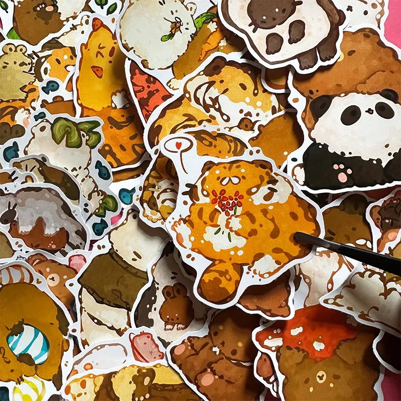 44PCS Cute Chubby Round Cartoon Animal Stickers DIY Decor for Album Phone Case Laptop Journal Scrapbook