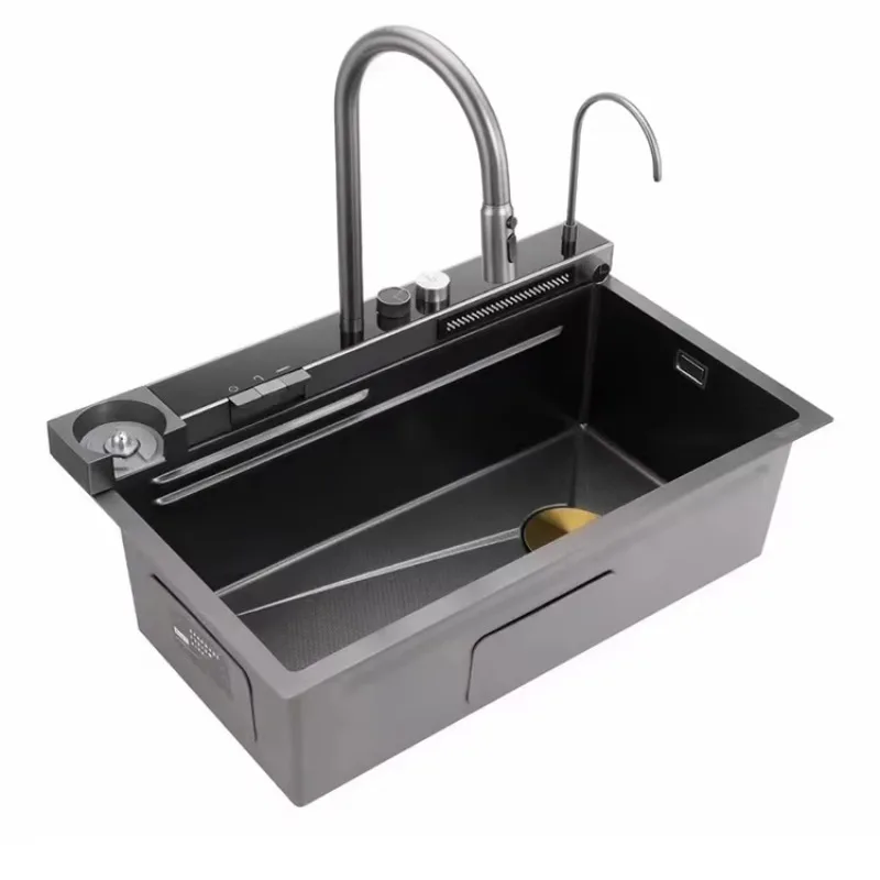 New Style Whale Fly Rain 304 Stainless Steel Kitchen Black Sink With Multi-function