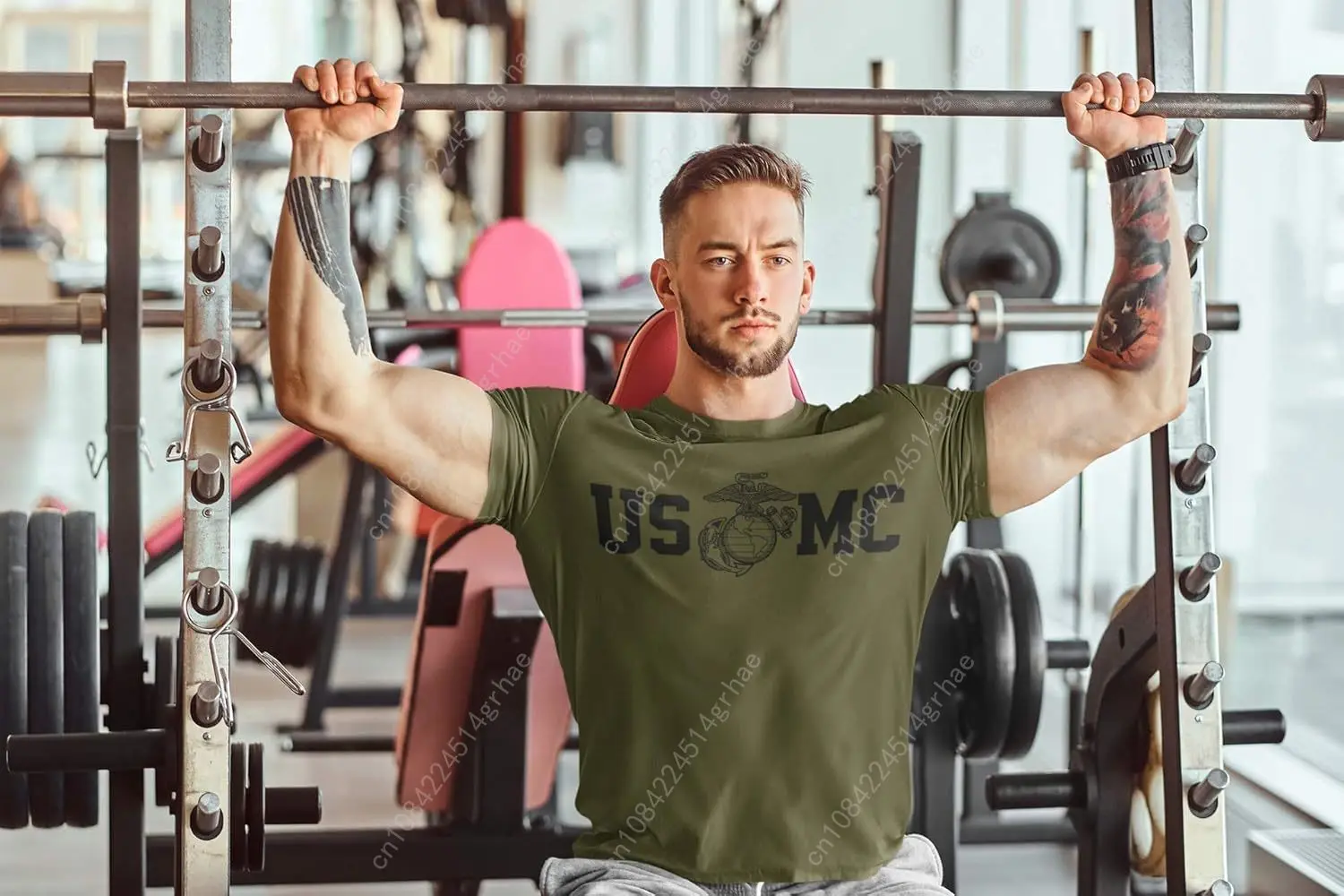 Lucky Ride Marine Corps Bull Dog Front and Back USMC Men's Military T-Shirt