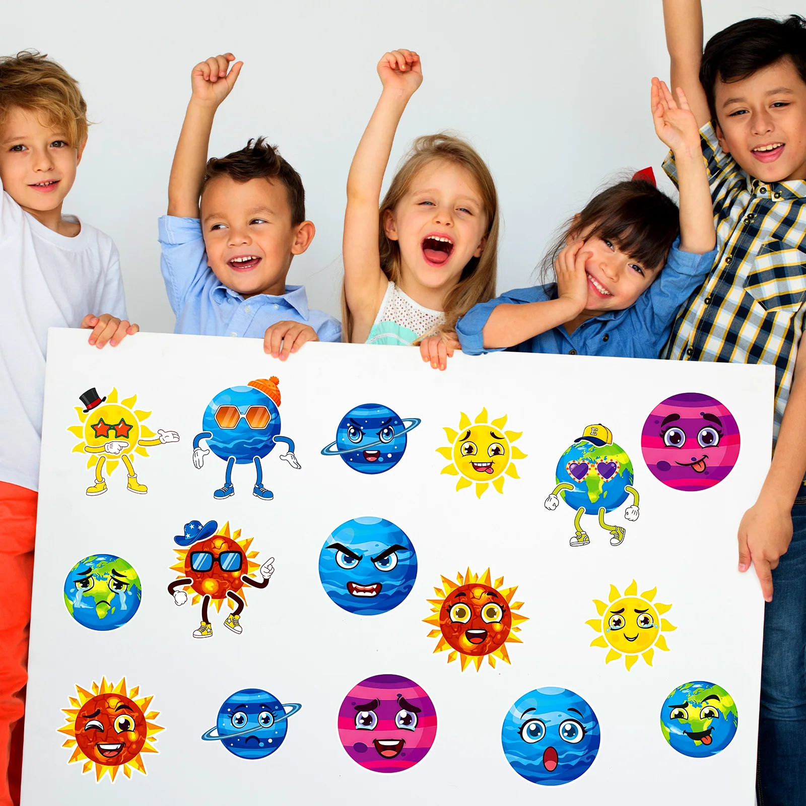 6/12 Lenzuola Pianeti Cosmici Crea una Faccia Puzzle Adesivi Creativo Del Fumetto Della Decalcomania Del Computer Portatile Del Telefono Chitarra Frigo Classici Giocattoli Per Bambini