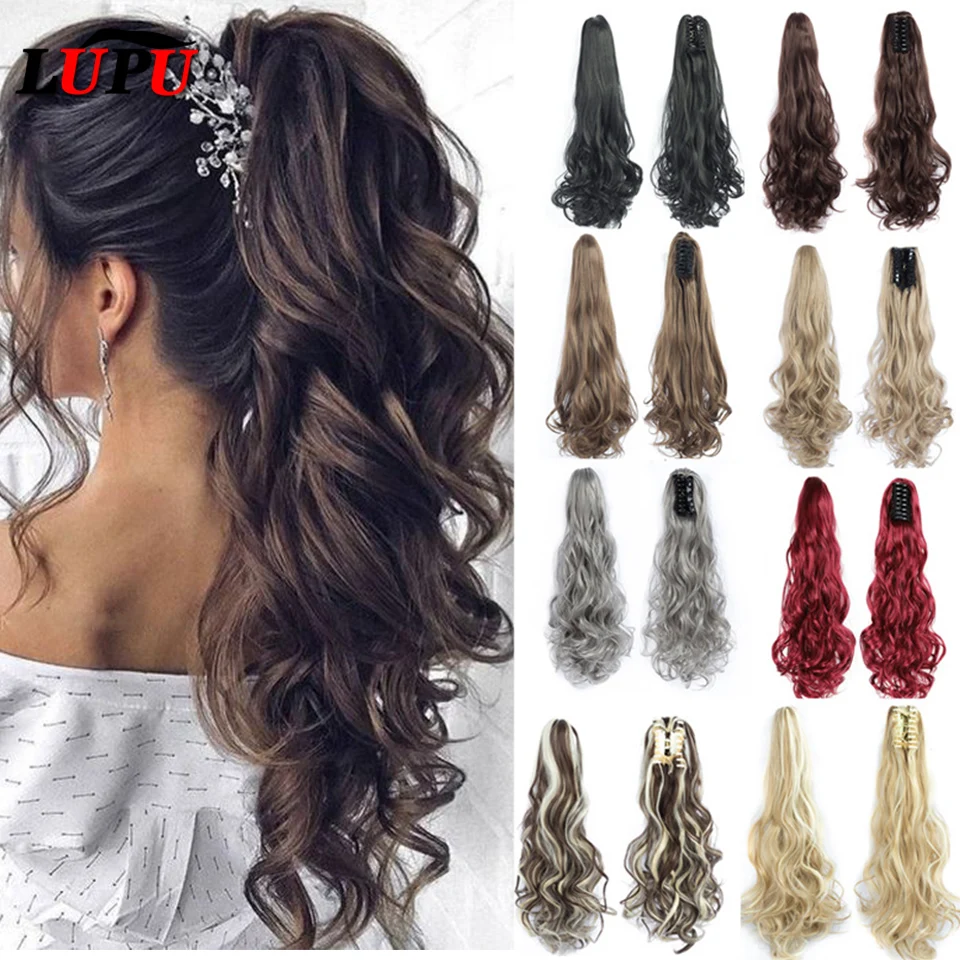 

LUPU Synthetic Ponytail Long Wave Claw Clip In Hair Extensions Hair Pieces for Women Pony Tail Natural Fake False Hair Black