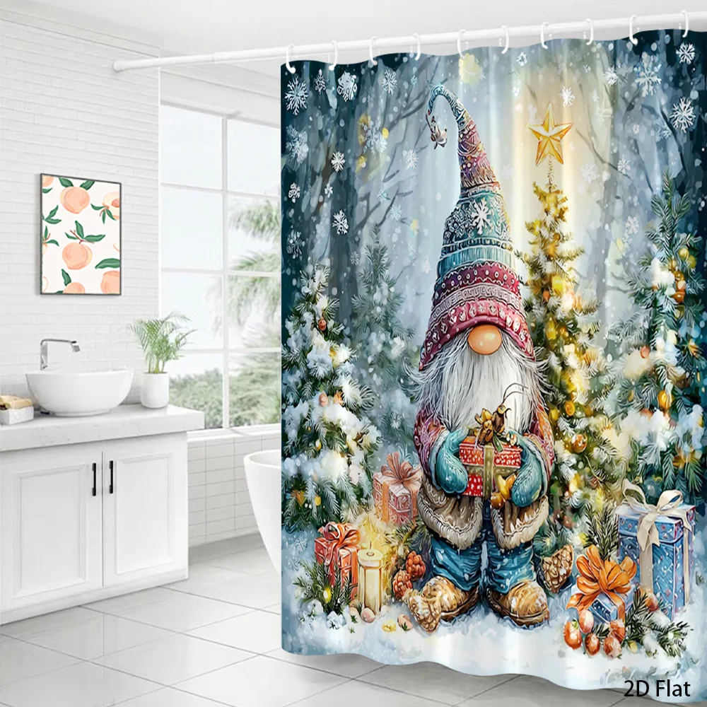 1pc a 2D Flat Christmas Gnome Shower Curtain Featuring Snowflakes And Gifts, Perfect for Festive Winter Decoration