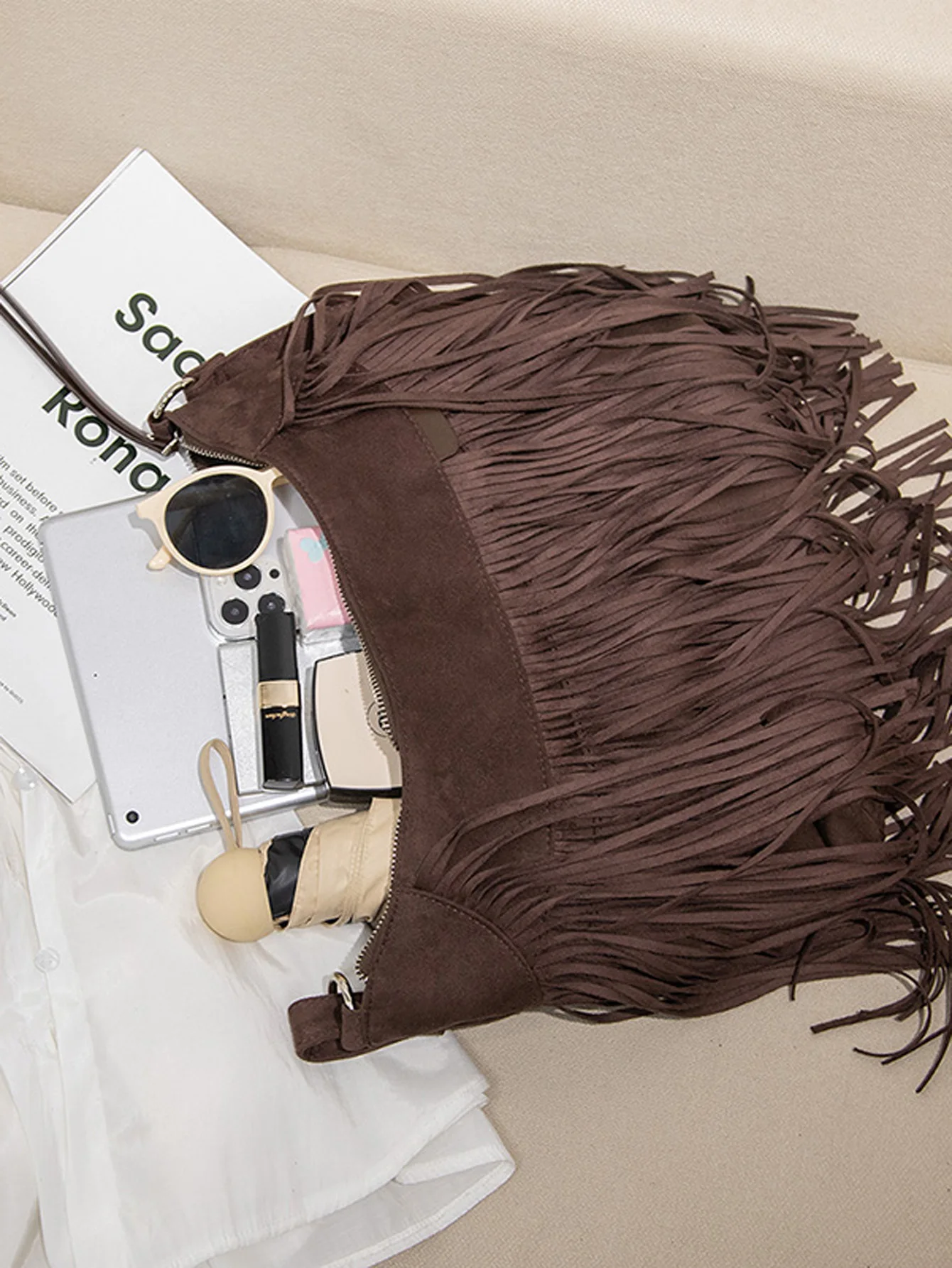 Borsa a tracolla con nappe da donna di moda retrò di alta qualità in pelle pu tinta unita borsa a tracolla da viaggio all\'aperto di grande capacità