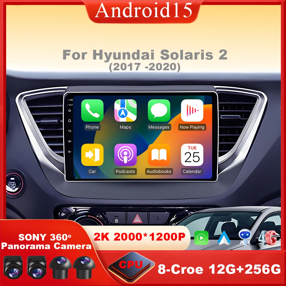 

Android 15 Auto Carplay WIFI For Hyundai Solaris 2 Verna 2016 2017 2018 2019 2020 Car Radio Multimedia Video Player GPS Stereo