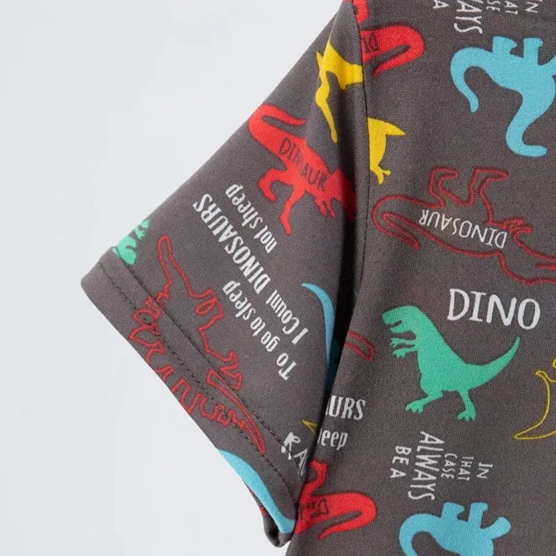 2 قطعة الصيف الأطفال متعة المطبوعة السراويل قصيرة الأكمام دعوى الصبي الملونة ديناصور أعلى فتاة حلوة وجميلة مرونة الخصر قصيرة #6