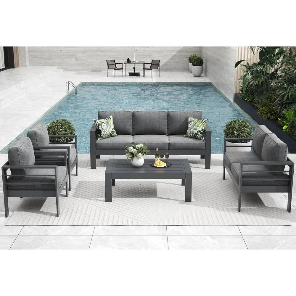 5 Pieces Modern Aluminum Patio Furniture Set, Conversation Sets Metal Sectional Sofa with Coffee Table, Garden Furniture Sets image 2