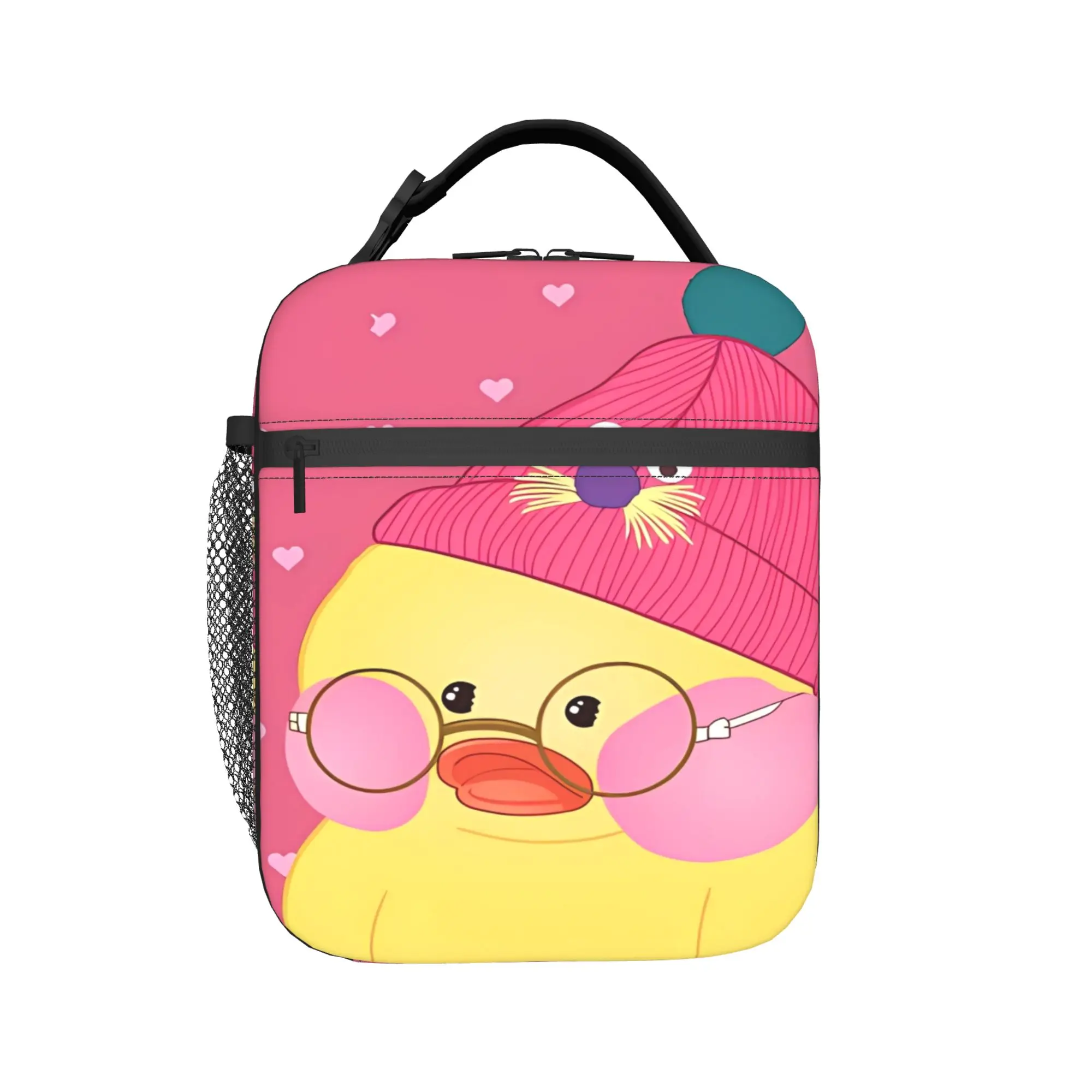 Lunch Bag Cute Yellow Duck With Knit Hat And Round Glasses Travel Lunch Box For Girl Boy  Fun Portable Print Tote Food Bags