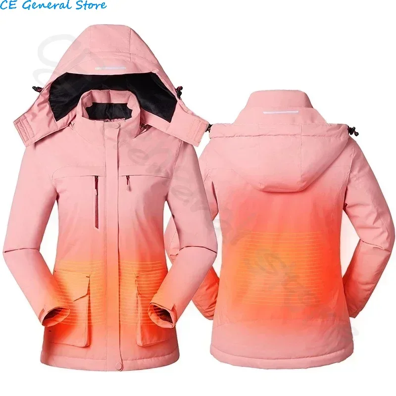 Women Winter Intelligent Heating Jacket USB Charging Women Heated Coat Outdoor Fleece Female Windproof Climbing Clothes