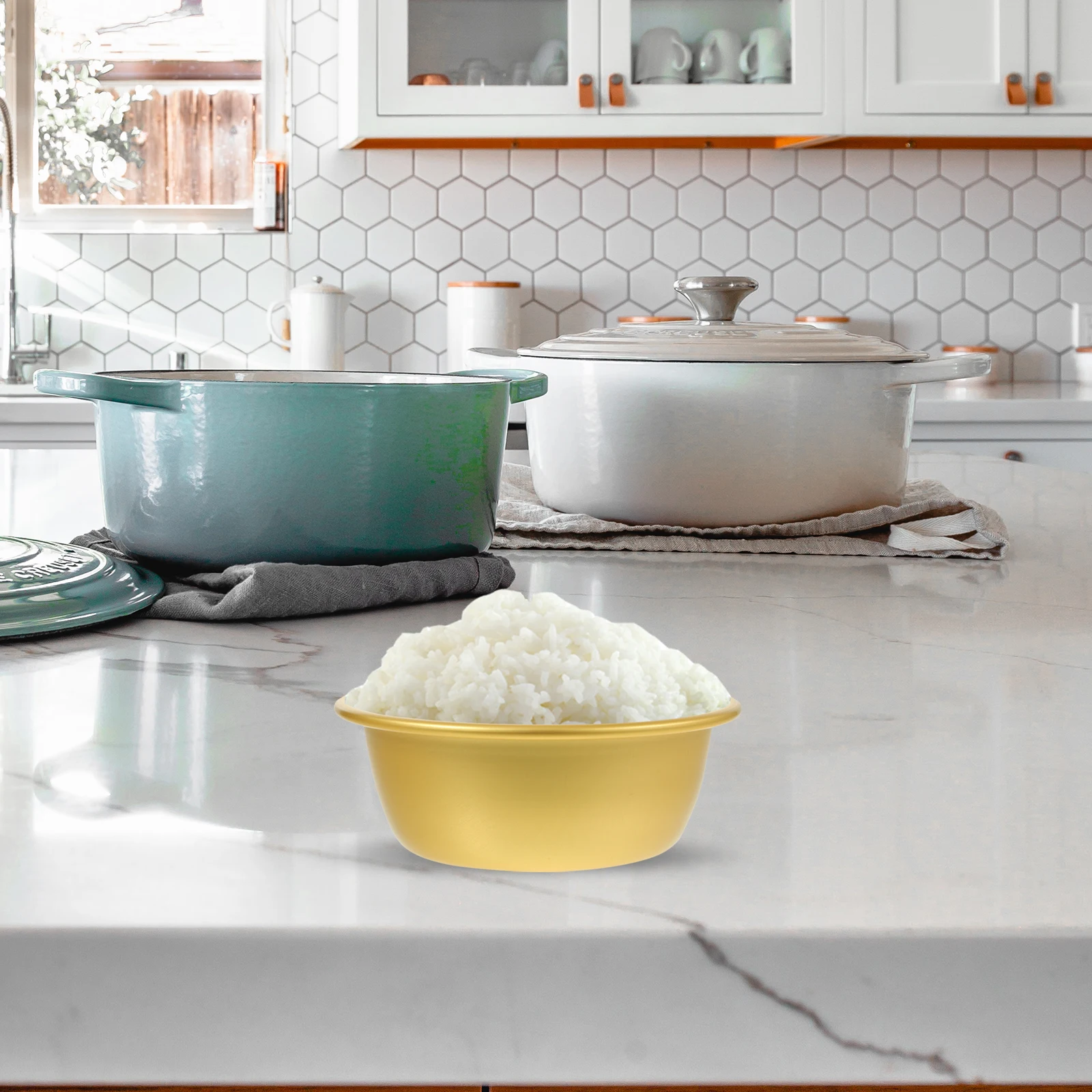 

FELTECHELECTR 4pcs Gold Trim Rice Wine Bowl Yellow Aluminum Portable Drinking Holder for Home and Restaurant Use