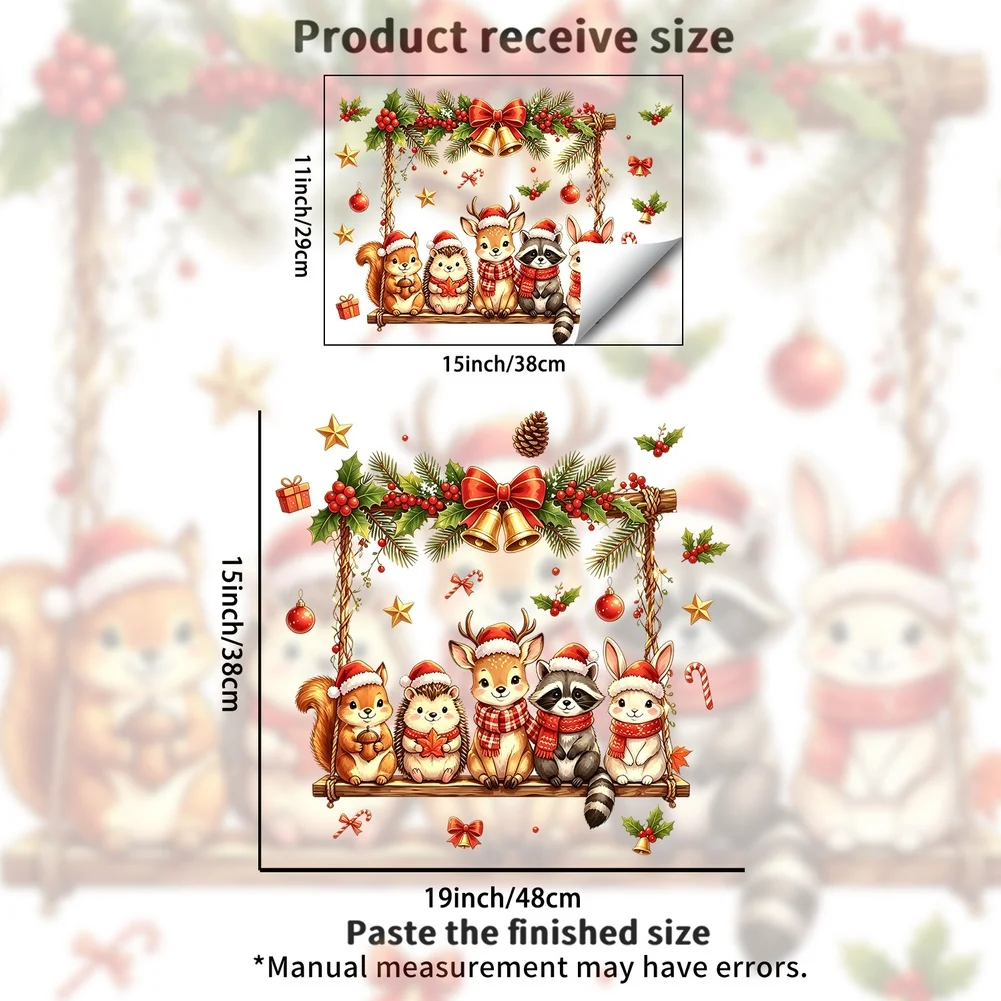 Cartoon Animal Swing Christmas Window Sticker PVC For static Cling Reusable Glass Decoration 29x38cm Festive Decor