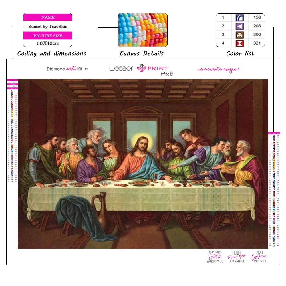 5D Diy Classic Masterpiece Diamond Painting The Last Supper Full Rhinestone Mosaic Embroidery Cross Stitch Kit Home Decor Gifts