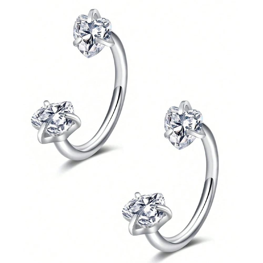 2 Stuks Rvs Zirconia Hoefijzer Ring Piercing Neus Oor Buik Ringen Vrouwen Kraakbeen Helix Oorbellen Daith Piercing Sieraden