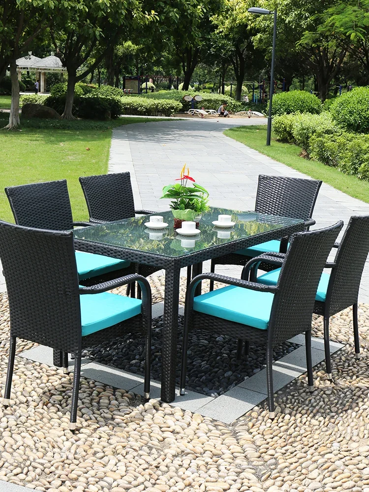 Courtyard garden outdoor outdoor outdoor iron furniture outdoor rattan chair five-piece rattan dining chair