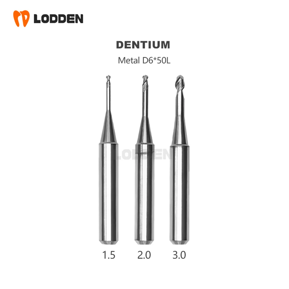 Dentium Dental Milling Burs Grinding Metal D6 Shank Ball End Coating 60mm Length 3.0/2.0/1.5 Dental Grinding Tool