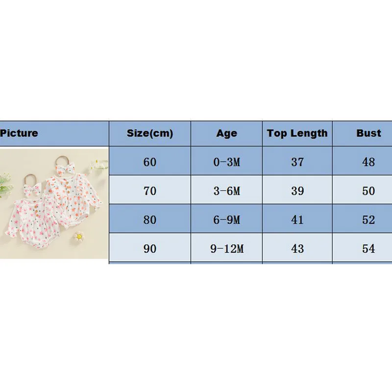 Newborn Baby Girl Bodysuit Outfit Autumn Clothes Long Sleeve Crew Neck Floral Romper with Hairband Fall Clothing