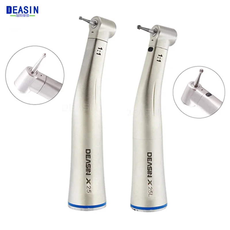 Dental 1:1 Against LED Fiber Optic Handpiece Internal Water Spray Contra Angle Push Button Chuck Blue Ring Low Speed Handpiece