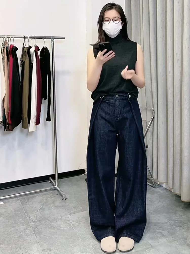

Faionable High Waist Wide Leg Jeans Women's Loose Straight Cut Long Pants Casual Commute Sle High Waist Pleated Denim