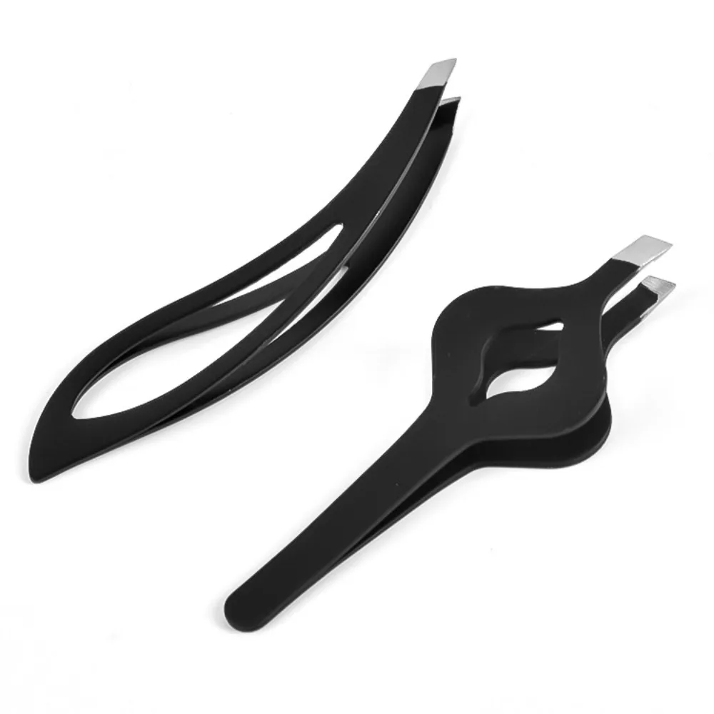 Slant Eyebrow Tweezers Leaf Shape Hair Pluckers Black Ultra-thin Eyebrow Trimming Stainless Shaving Big Belly Eyebrow Clip Women