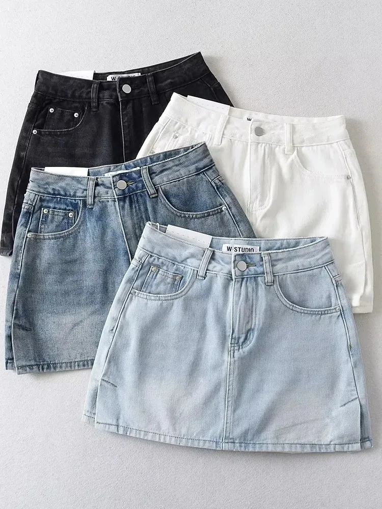 

Light Blue Waed Denim Skirt Side Slit ort Skirt Street Sle mid Waist Bodycon Skirt Stand Fit Summer Collection
