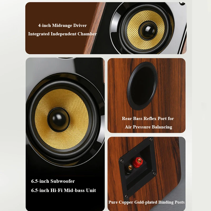 HiFi 6.5 Inch Lossless Bookshelf Speaker 3 Way Nautilus Tweeter 4 Inch Midrange Driver 200W Audiophile Stereo Sound System
