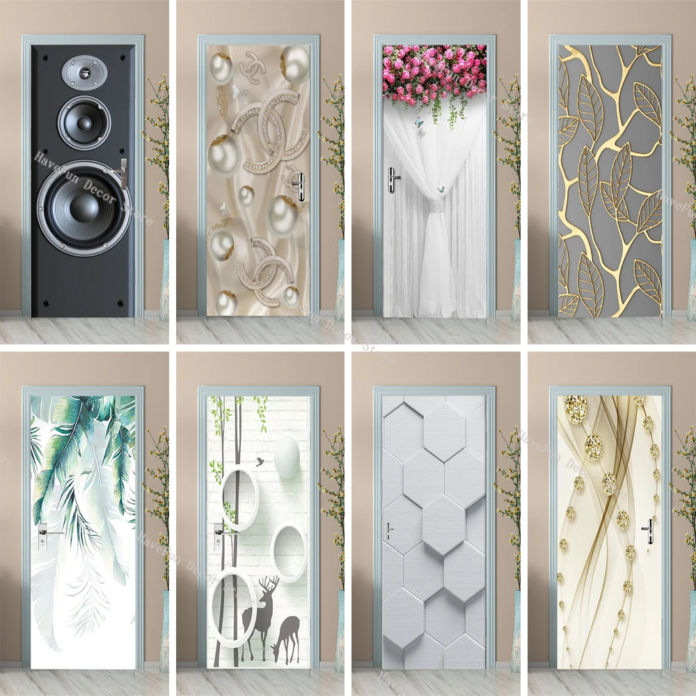 

Modern Simple Style Home Decoration Mural PVC Waterproof Self-adhesive Golden Leaf Line Decorative Door Sticker