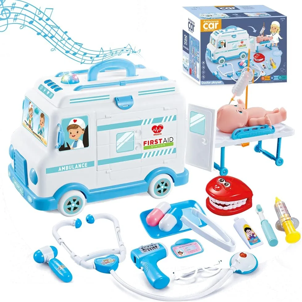 kids-electronic-doctor-play-set-blue-pink-ambulance-toy-car-light-sound-pretend-play-role-game