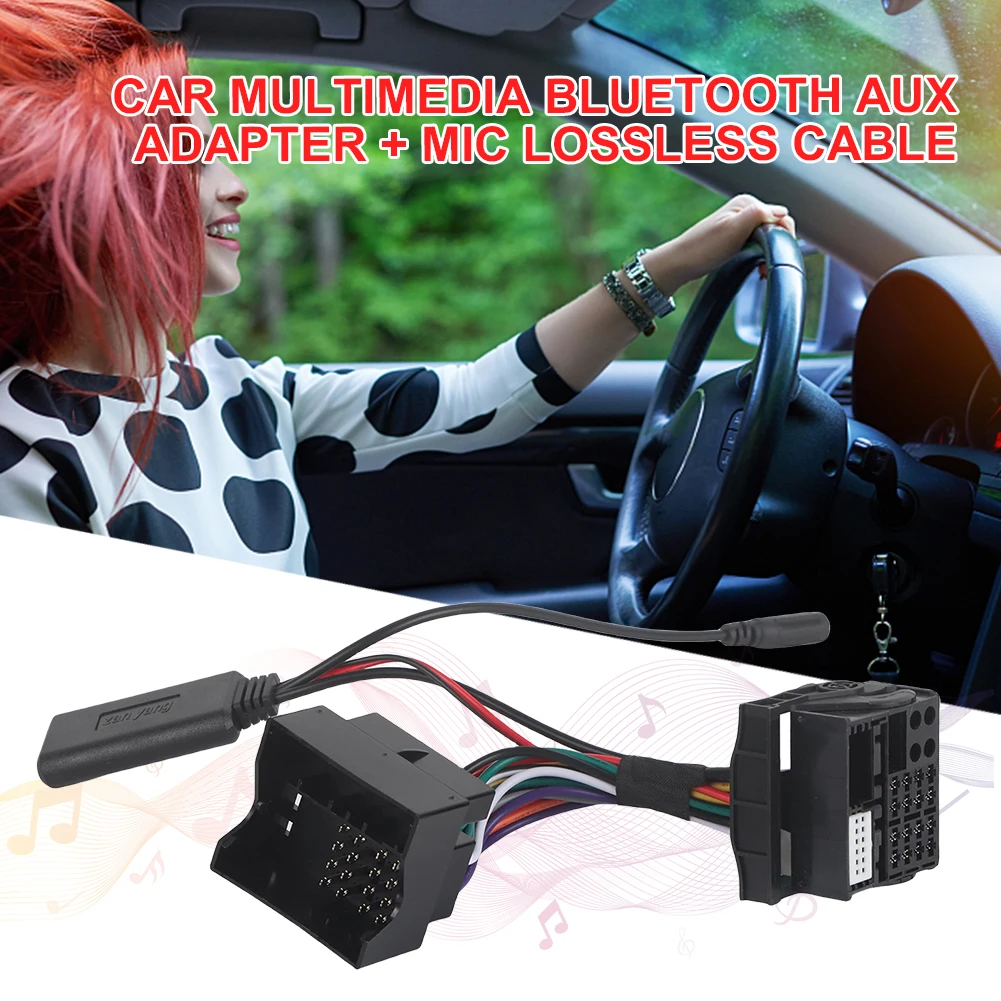 Car Stereo Radio Plug Harness with Microphone Aux Adapter Harness Wire Bluetooth-compatible Handsfree for VW Passat Jetta Touran