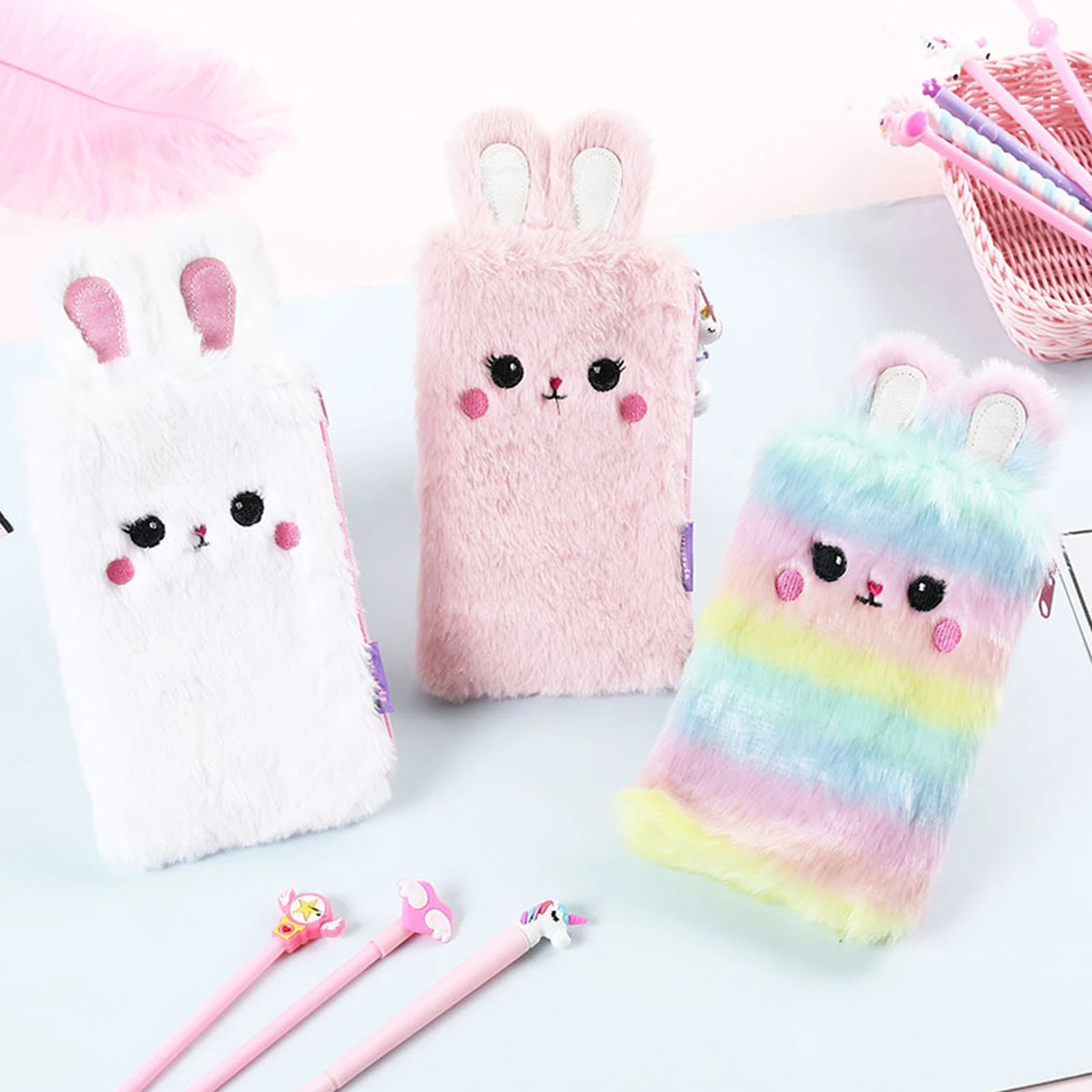 Cute Plush Pencil Pouch Bag Case Organizer Holder with Zipper Suit for Kids Girls Cosmetic Makeup Pouch Coin Purse Wallet Bags