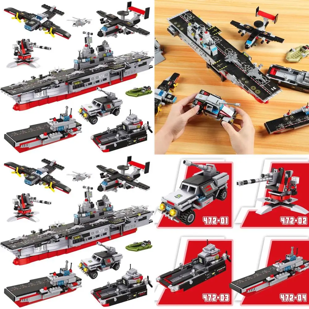 1161-Piece Military Aircraft Carrier Building Set with Patrol Boat & Fighter Plane for Kids Aged 6-12