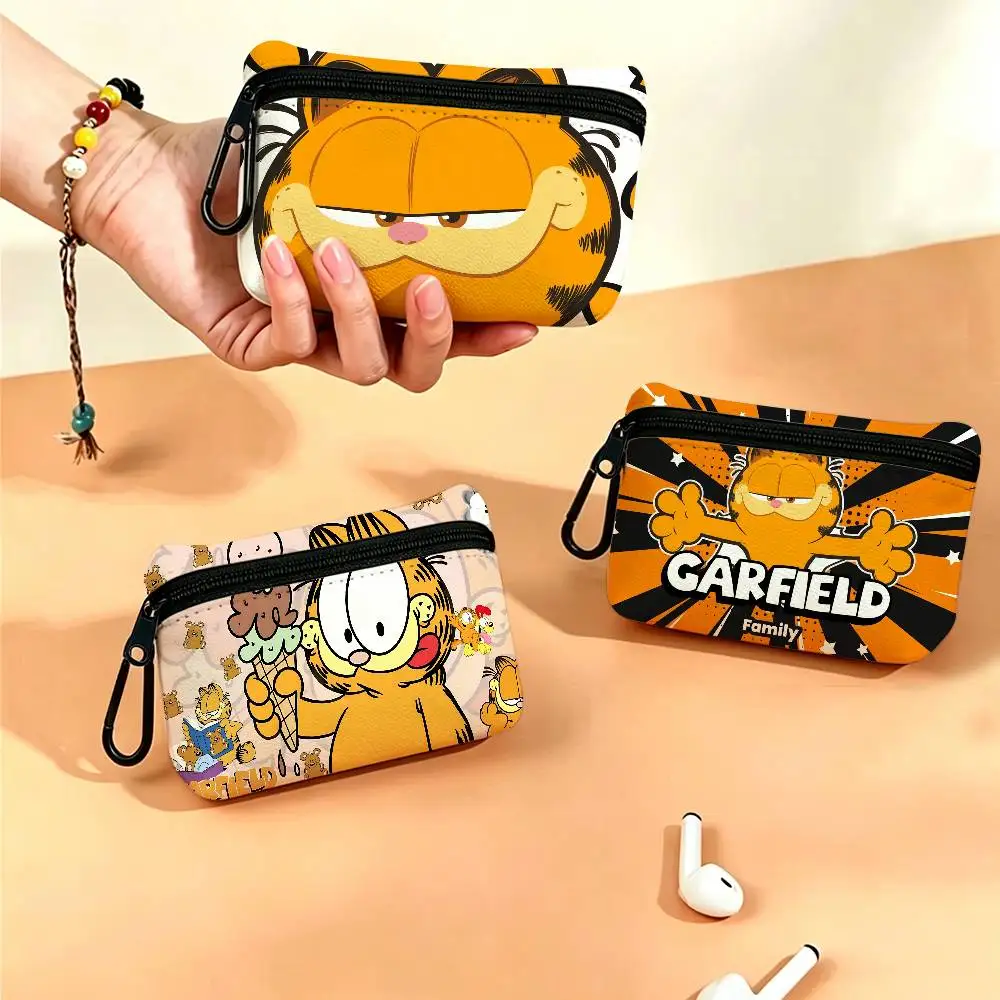 Anime G-Garfield Cute Cat Portable Oxford Fabric Mini Wallet Carabiner Design Small Coin Bag For Cards Keys Earphones