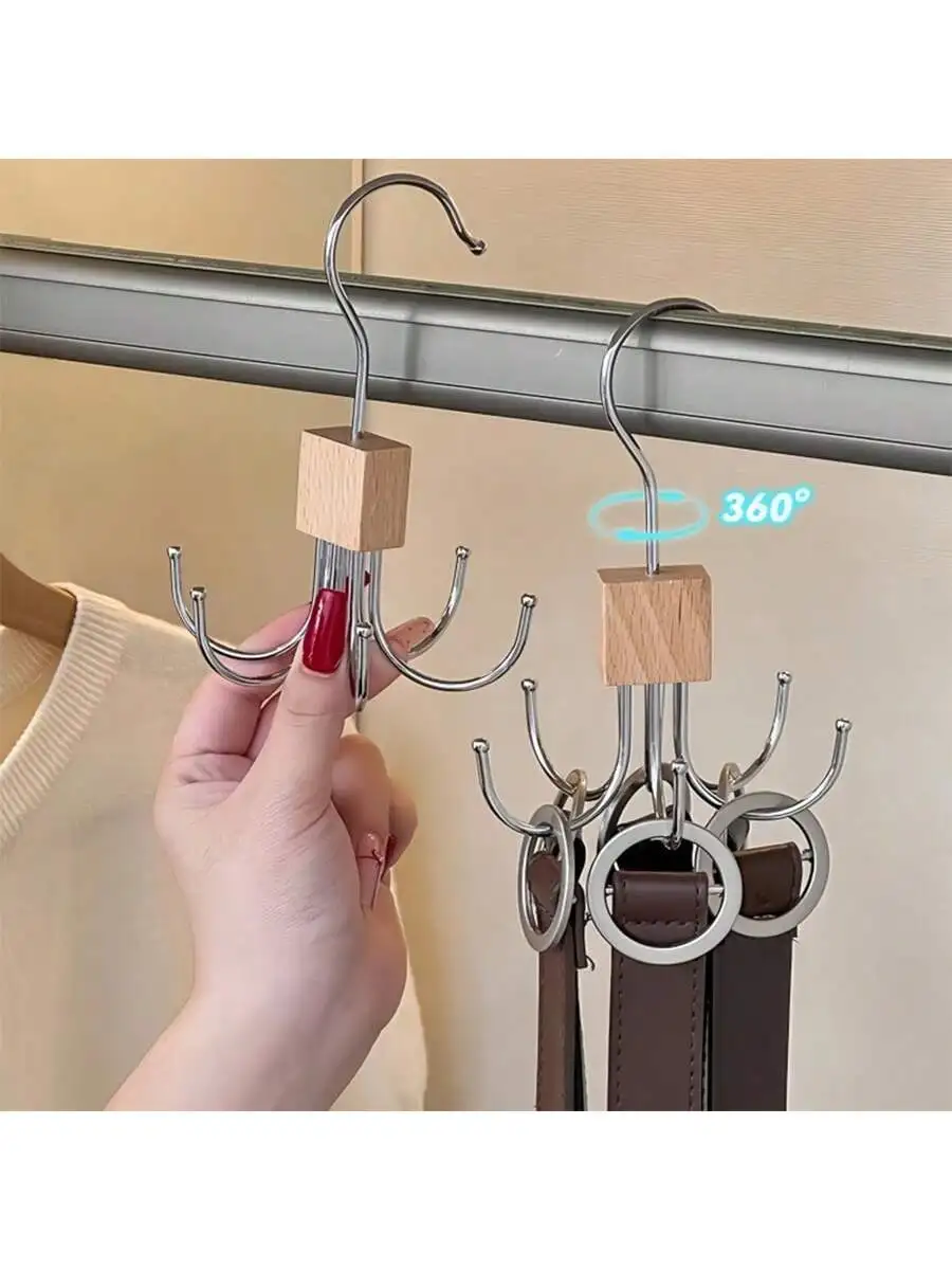 علاقة ملابس متعددة الأغراض، ملابس معدنية قابلة للدوران 360 درجة مع 6 خطافات مخالب، شماعات حزام، شماعات خزانة الملابس، رفوف الأوشحة،