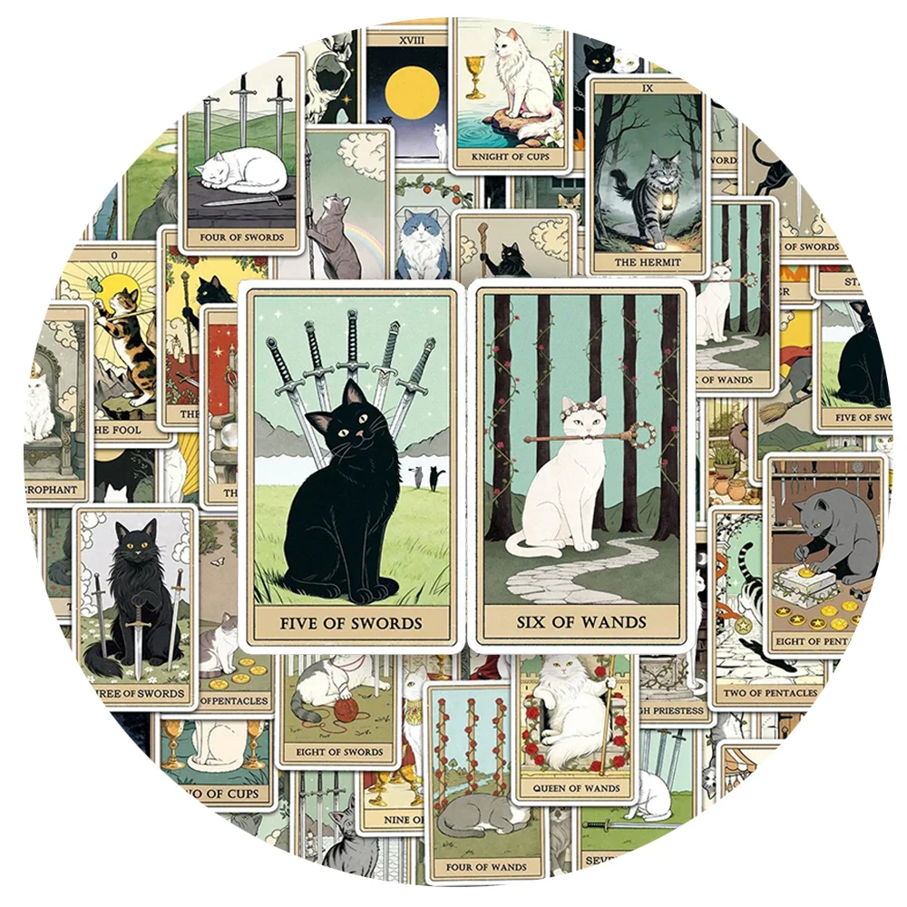 

10/30/78pcs Vintage Gothic Style Cat Tarot Card Stickers Cool Cartoon Creative Decals Scrapbook Phone Suitcase Sticker Wholesale