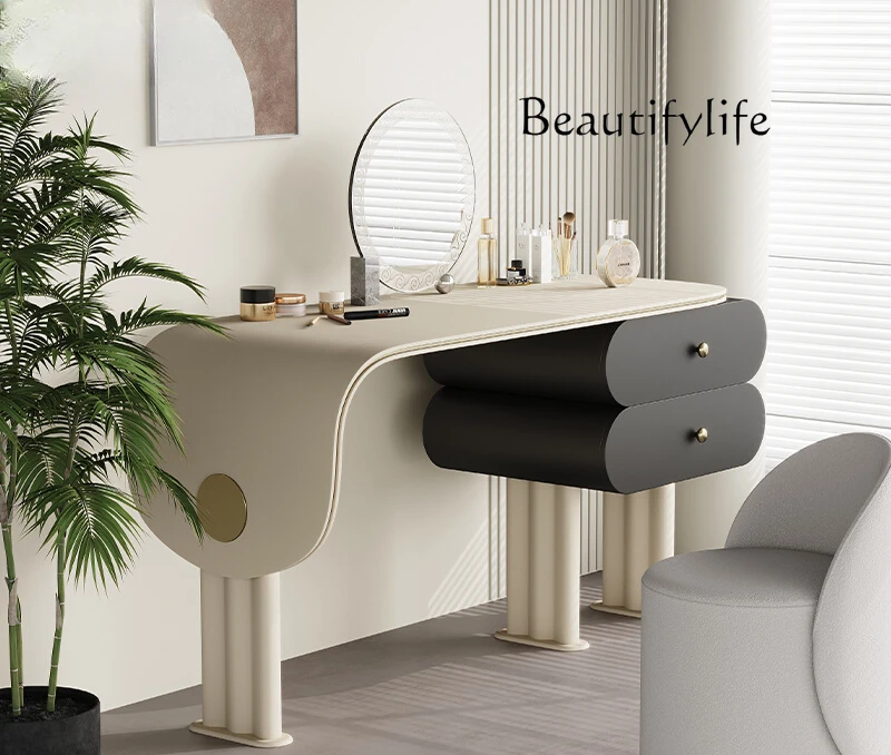 

yj15 Cream Wind Minimalist Saddle Leather Dresser Bedroom Storage Cabinet Makeup Table Integrated