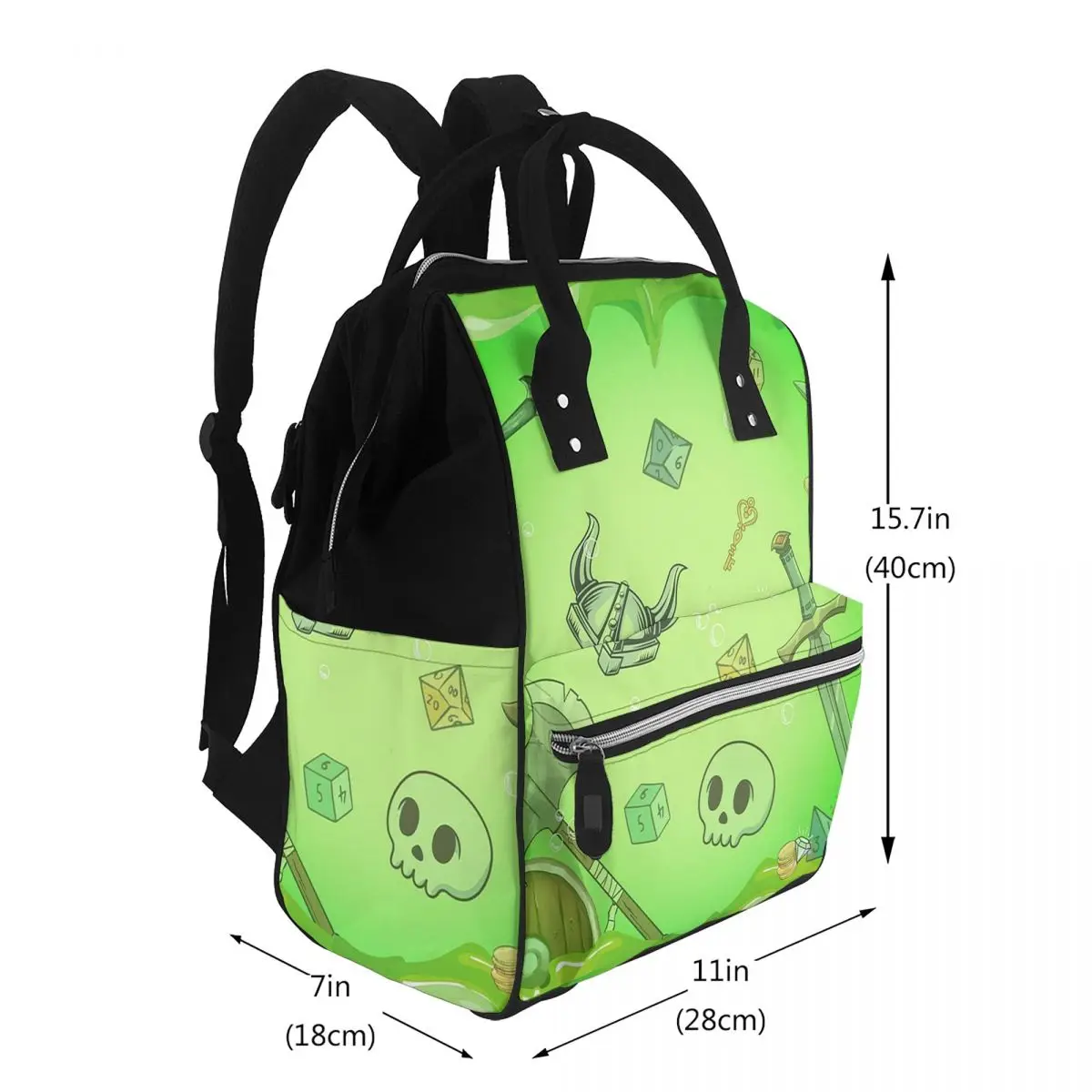 Dnd Dice, Skull, Loot, Axe And Sword Student Backpack School Bag Hiking Travel Daypack for Men Women Bookbag Shoulder Bags